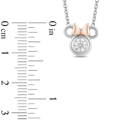 Previously Owned - Mickey Mouse & Minnie Mouse 0.23 CT. Diamond Solitaire Pendant in Sterling Silver - 19"