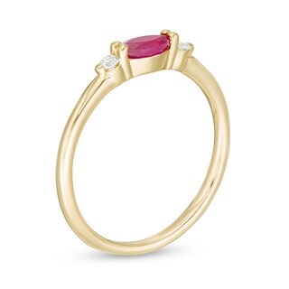 Previously Owned - Sideways Marquise Ruby and 0.066 CT. T.W. Diamond Side Accent Stackable Band in 10K Gold