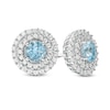 Previously Owned - 5.0mm Swiss Blue Topaz and Lab-Created White Sapphire Double Frame Stud Earrings in Sterling Silver