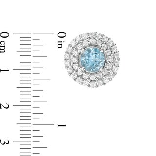 Previously Owned - 5.0mm Swiss Blue Topaz and Lab-Created White Sapphire Double Frame Stud Earrings in Sterling Silver