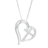 Previously Owned - Lab-Created White Sapphire Tilted Heart with Cross Pendant in Sterling Silver