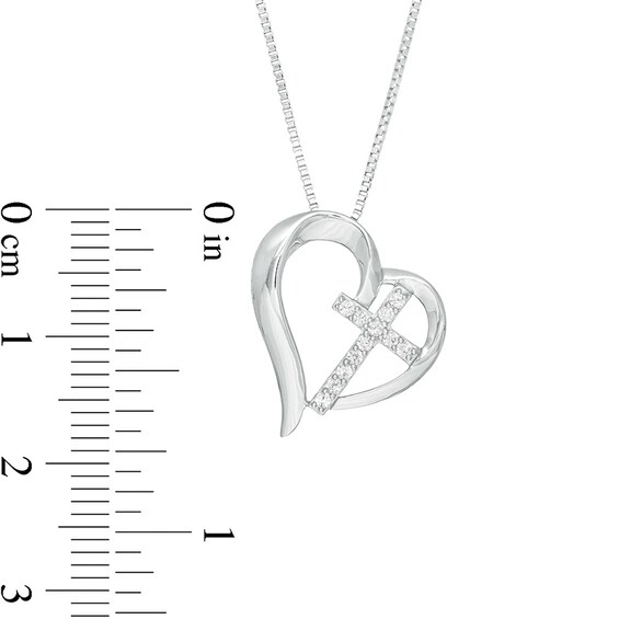 Previously Owned - Lab-Created White Sapphire Tilted Heart with Cross Pendant in Sterling Silver