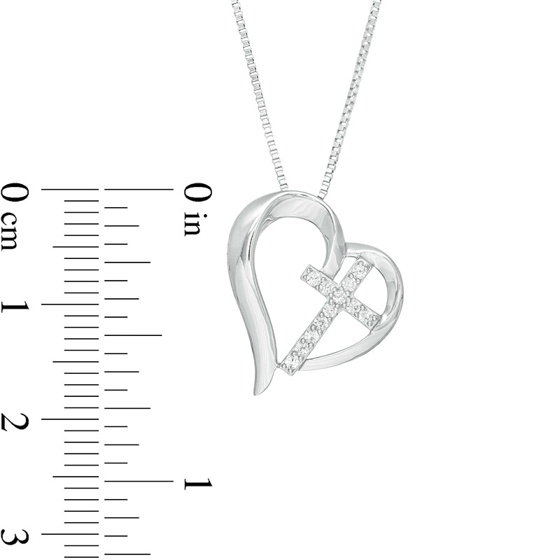 Previously Owned - Lab-Created White Sapphire Tilted Heart with Cross Pendant in Sterling Silver|Peoples Jewellers
