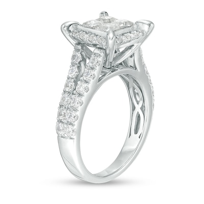 Previously Owned - 2.00 CT. T.W. Quad Princess-Cut Diamond Frame Engagement Ring in 14K White Gold