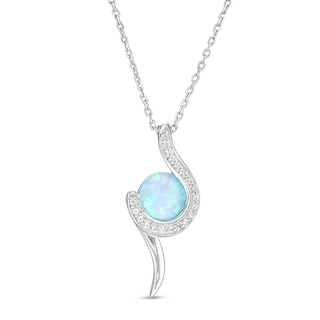 Previously Owned - 7.0mm Lab-Created Blue Opal and White Sapphire Swirl Pendant in Sterling Silver