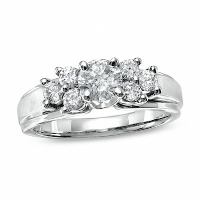 Previously Owned - 1.00 CT. T.W. Diamond Cluster Engagement Ring in 14K White Gold