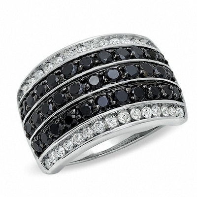 Previously Owned - 2.00 CT. T.W. Enhanced Black and White Diamond Race Track Ring in 10K White Gold