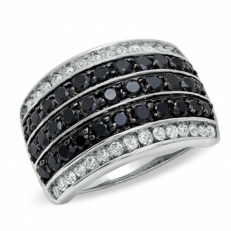 Previously Owned - 2.00 CT. T.W. Enhanced Black and White Diamond Race Track Ring in 10K White Gold|Peoples Jewellers