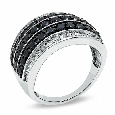 Previously Owned - 2.00 CT. T.W. Enhanced Black and White Diamond Race Track Ring in 10K White Gold