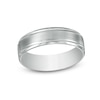 Thumbnail Image 0 of Previously Owned - Men's 6.0mm Brushed Grooved-Edge Wedding Band in Platinum