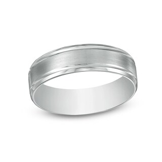 Previously Owned - Men's 6.0mm Brushed Grooved-Edge Wedding Band in Platinum