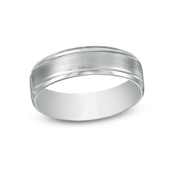 Previously Owned - Men's 6.0mm Brushed Grooved-Edge Wedding Band in Platinum