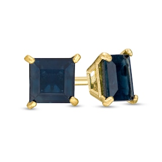 Previously Owned - 4.0mm Princess-Cut Blue Sapphire Solitaire Stud Earrings in 14K Gold