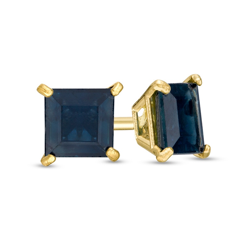 Previously Owned - 4.0mm Princess-Cut Blue Sapphire Solitaire Stud Earrings in 14K Gold|Peoples Jewellers
