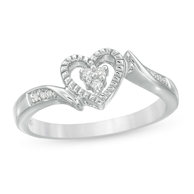 Previously Owned - 0.05 CT. T.W. Diamond Heart-Shaped Bypass Promise Ring in Sterling Silver