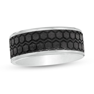 Previously Owned - Men's 10.0mm Tire Tread Carbon Fibre Inlay Wedding Band in Tungsten