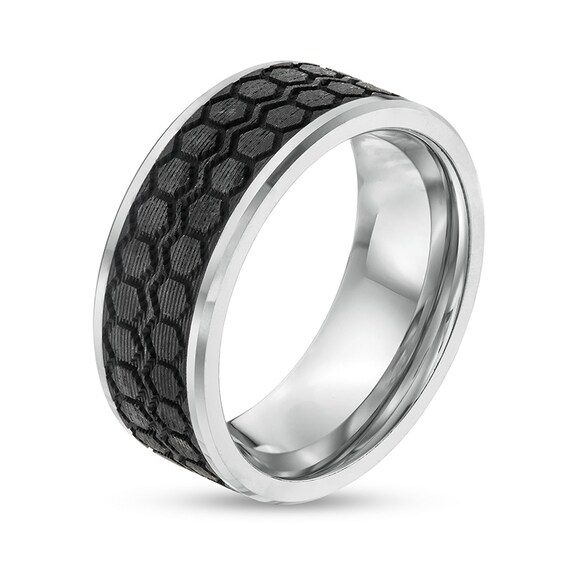 Previously Owned - Men's 10.0mm Tire Tread Carbon Fibre Inlay Wedding Band in Tungsten