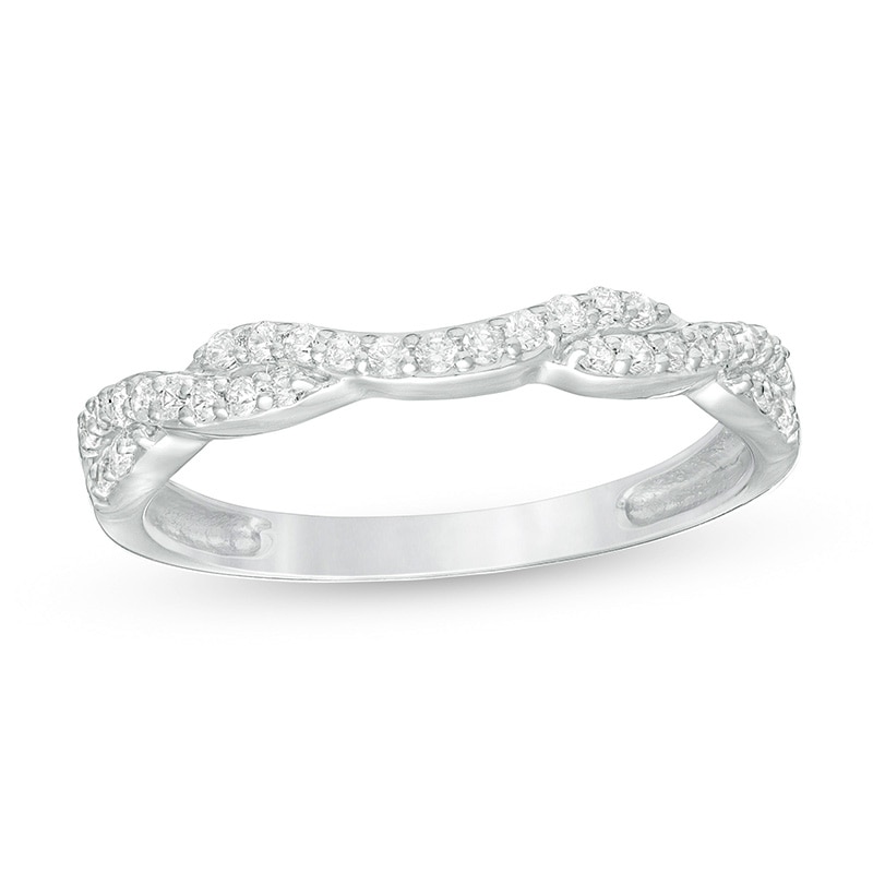 Main Image 1 of Previously Owned - 0.20 CT. T.W. Diamond Twist Contour Anniversary Band in 14K White Gold