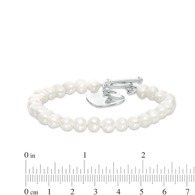 Previously Owned-5.0-6.0mm Freshwater Cultured Pearl Strand Bracelet with Sterling Silver Heart Charm-7.5"