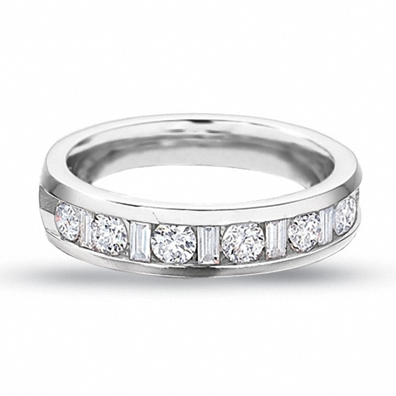 Previously Owned - 1.00 CT. T.W. Round and Baguette Diamond Channel Band in 14K White Gold|Peoples Jewellers