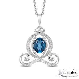 Previously Owned - Enchanted Disney Cinderella Oval London Blue Topaz and 0.085 CT. T.W. Diamond Carriage Pendant