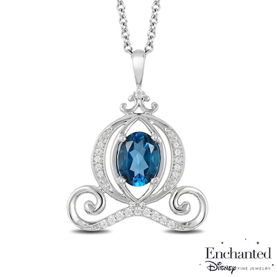 Previously Owned - Enchanted Disney Cinderella Oval London Blue Topaz and 0.085 CT. T.W. Diamond Carriage Pendant