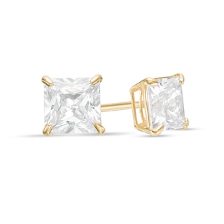 Previously Owned - 5.0mm Princess-Cut Cubic Zirconia Solitaire Stud Earrings in 14K Gold