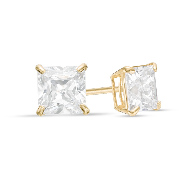 Previously Owned - 5.0mm Princess-Cut Cubic Zirconia Solitaire Stud Earrings in 14K Gold|Peoples Jewellers