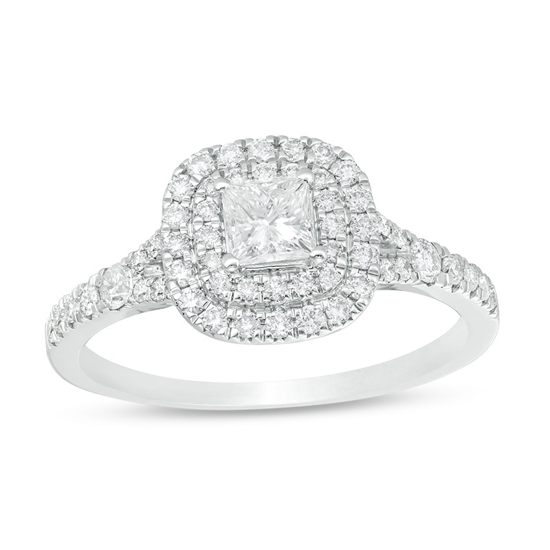 Previously Owned - 0.70 CT. T.W. Princess-Cut Diamond Double Frame Engagement Ring in 14K White Gold (I/I2)|Peoples Jewellers
