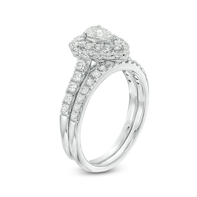 Previously Owned - 1.00 CT. T.W. Pear-Shaped Diamond Scallop Frame Bridal Set in 14K White Gold