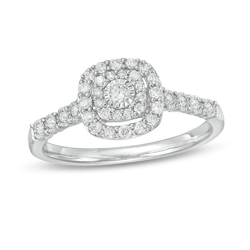 Previously Owned - 0.25 CT. T.W. Diamond Double Cushion Frame Promise Ring in 10K White Gold