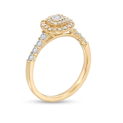 Previously Owned - 0.25 CT. T.W. Diamond Double Cushion Frame Engagement Ring in 10K Gold