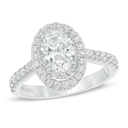 Previously Owned - Vera Wang Love Collection 1.58 CT. T.W. Oval Diamond Frame Engagement Ring in 14K White Gold