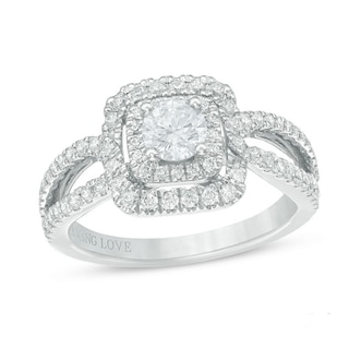 Previously Owned - Vera Wang Love Collection 0.95 CT. T.W. Diamond Double Frame Engagement Ring in 14K White Gold