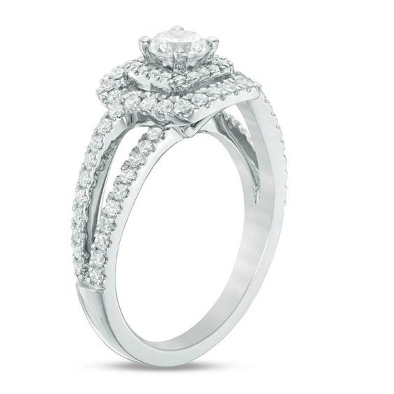 Previously Owned - Vera Wang Love Collection 0.95 CT. T.W. Diamond Double Frame Engagement Ring in 14K White Gold