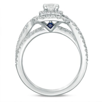 Previously Owned - Vera Wang Love Collection 0.95 CT. T.W. Diamond Double Frame Engagement Ring in 14K White Gold