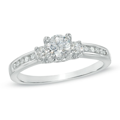 Previously Owned - 0.75 CT. T.W. Diamond Past Present Future® Engagement Ring in 14K White Gold