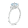 Previously Owned - 6.0mm Cushion-Cut Aquamarine and White Lab-Created Sapphire Three Stone Ring in Sterling Silver