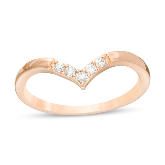 Previously Owned - 0.085 CT. T.W. Diamond Five Stone Chevron Anniversary Band in 10K Rose Gold