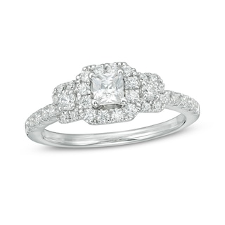 Previously Owned - 0.75 CT. T.W. Princess-Cut Diamond Past Present Future® Frame Engagement Ring in 14K White Gold