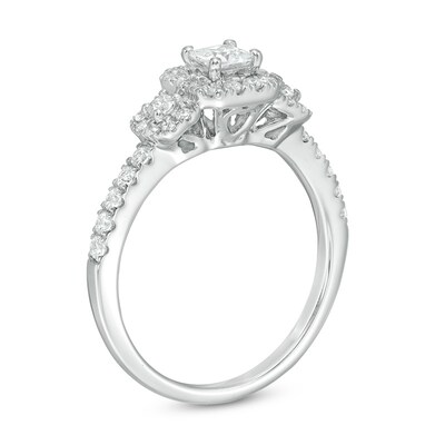 Previously Owned - 0.75 CT. T.W. Princess-Cut Diamond Past Present Future® Frame Engagement Ring in 14K White Gold