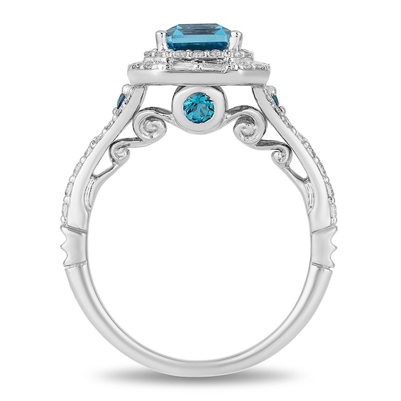 Previously Owned - Enchanted Disney Cinderella London Blue Topaz and 0.69 CT. T.W. Diamond Frame Ring in 14K White Gold