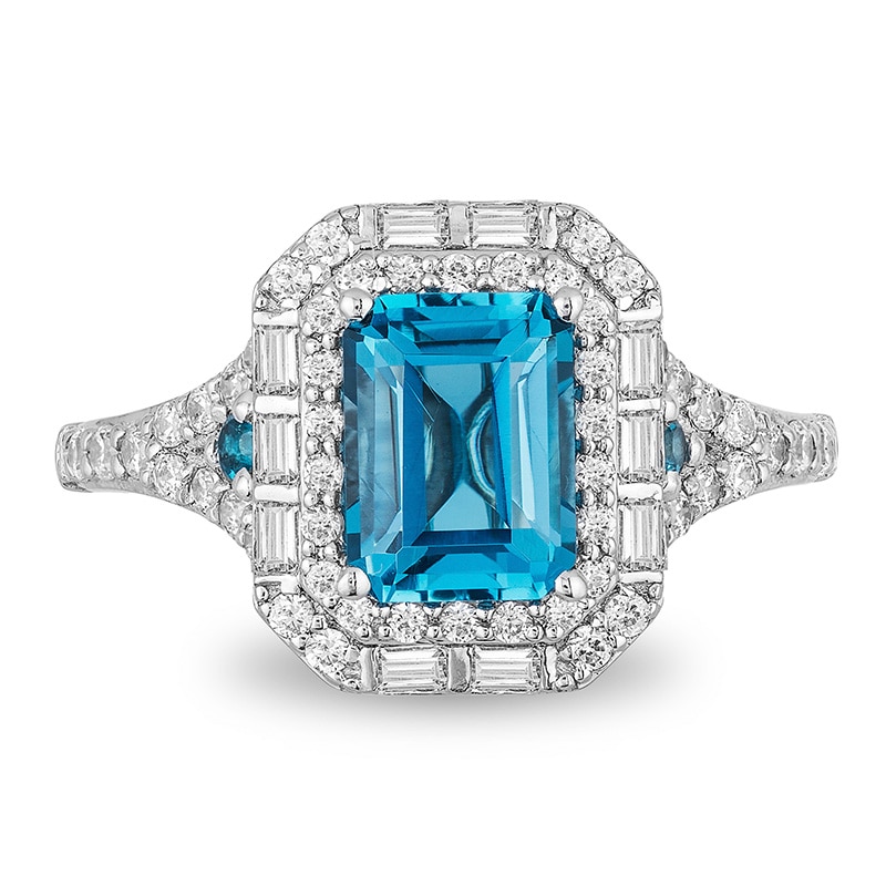 Previously Owned - Enchanted Disney Cinderella London Blue Topaz and 0.69 CT. T.W. Diamond Frame Ring in 14K White Gold|Peoples Jewellers