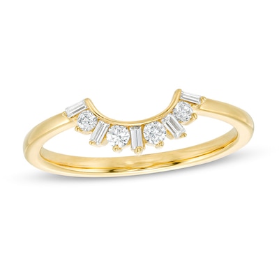 Previously Owned - 0.18 CT. T.W. Baguette and Round Diamond Contour Wedding Band in 14K Gold