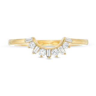 Previously Owned - 0.18 CT. T.W. Baguette and Round Diamond Contour Wedding Band in 14K Gold