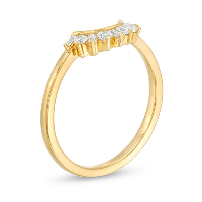 Previously Owned - 0.18 CT. T.W. Baguette and Round Diamond Contour Wedding Band in 14K Gold