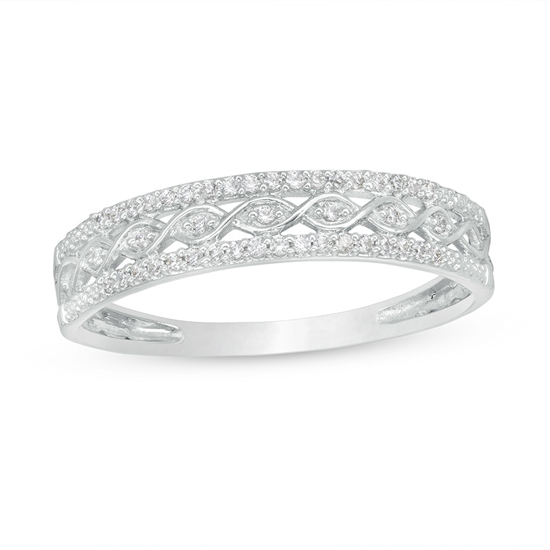 Previously Owned - 0.09 CT. T.W. Diamond Twist Triple Row Anniversary Band in 10K White Gold