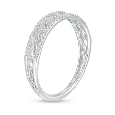 Previously Owned - 0.09 CT. T.W. Diamond Twist Triple Row Anniversary Band in 10K White Gold