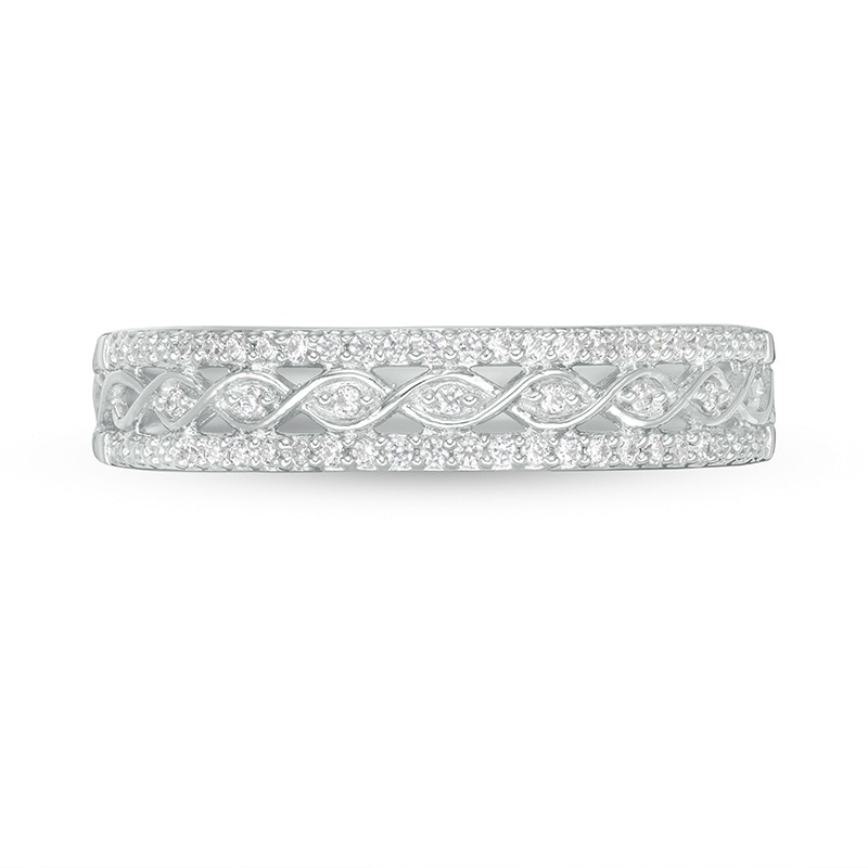 Previously Owned - 0.09 CT. T.W. Diamond Twist Triple Row Anniversary Band in 10K White Gold