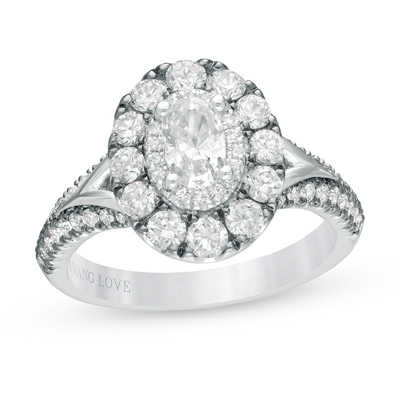 Previously Owned - Vera Wang Love Collection 1.45 CT. T.W. Oval Diamond Frame Engagement Ring in 14K Two-Tone Gold